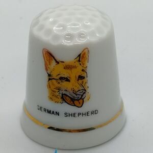 Vintage German Shepherd Dog Collectible Ceramic Thimble